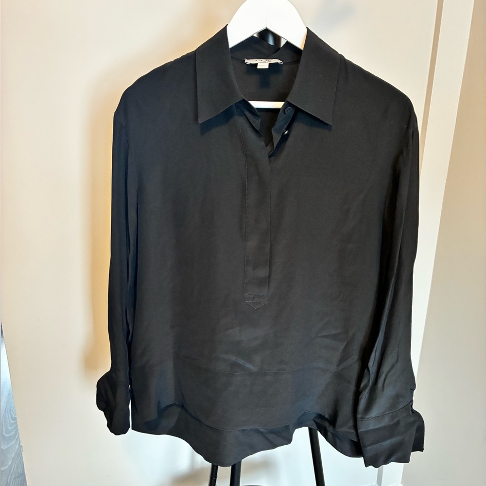 COS Black Long-Sleeve Button-Front Blouse
